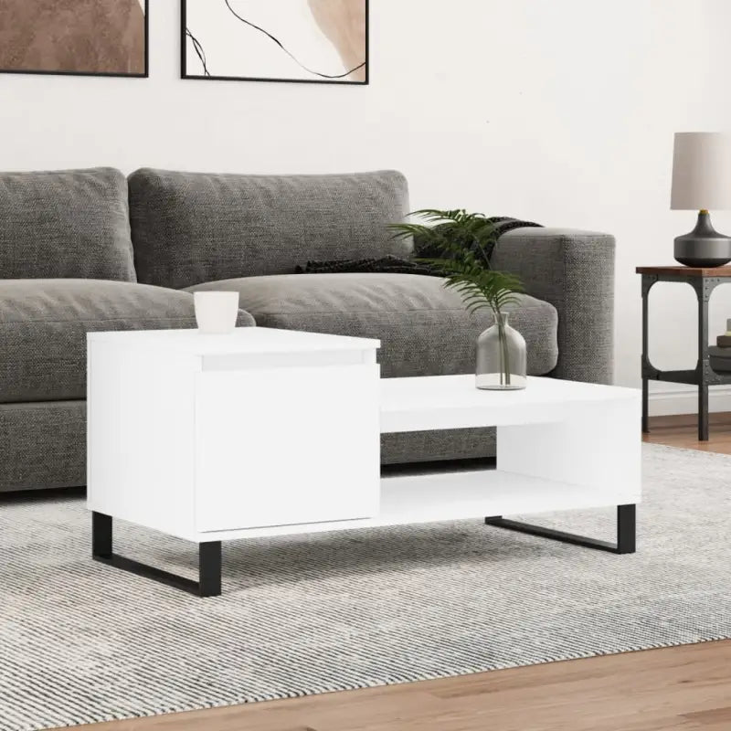 Salontafel met bewerkt hout en metalen poten voor een elegante woonkamer - Wit / 1 - Salontafels