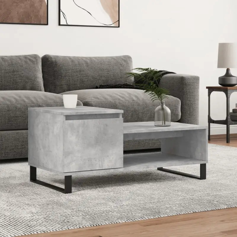 Salontafel met bewerkt hout en metalen poten voor een elegante woonkamer - Betongrijs / 1 - Salontafels