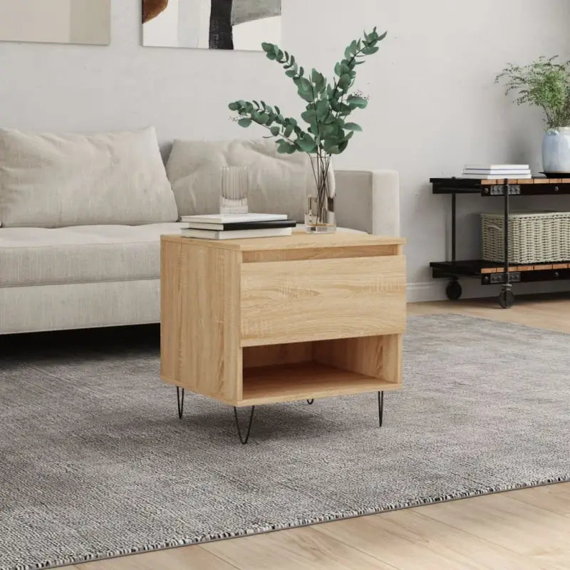 Salontafel met bewerkt hout en metalen poten voor een elegante woonkamer - Sonoma eiken / 1 - Salontafels