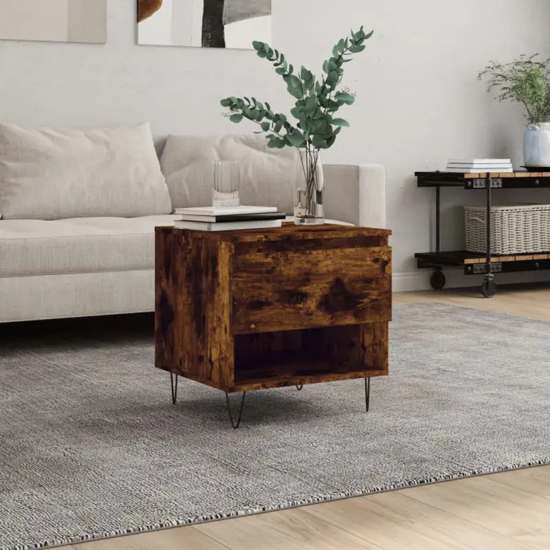 Salontafel met bewerkt hout en metalen poten voor een elegante woonkamer - Gerookt eiken / 1 - Salontafels