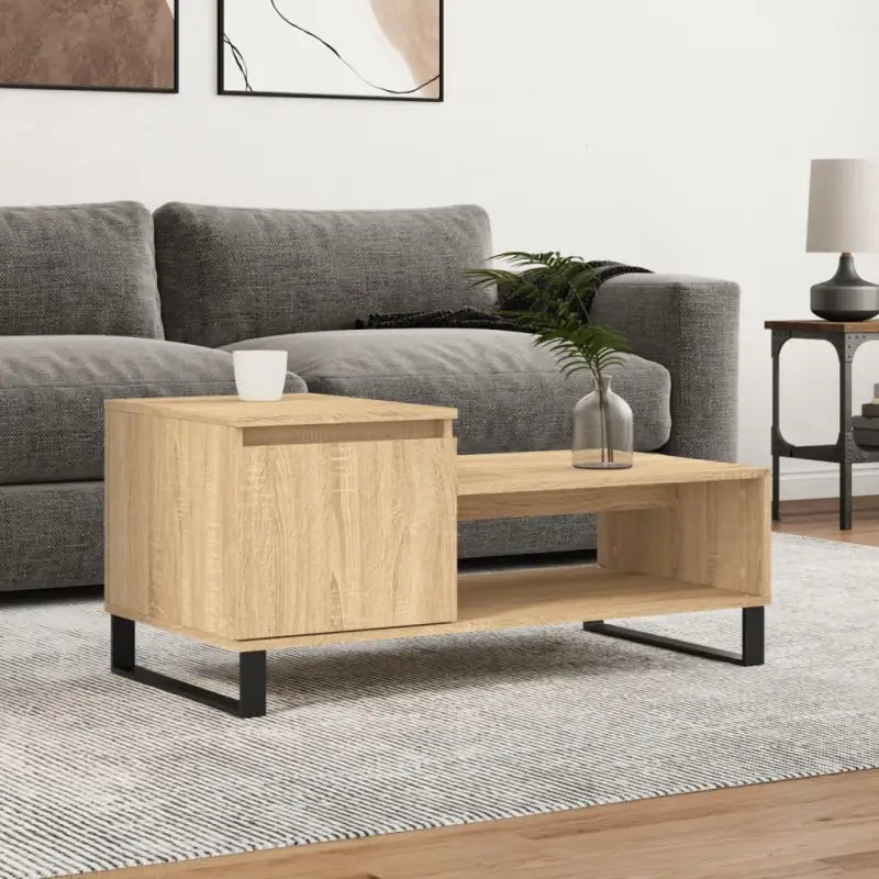 Salontafel met bewerkt hout en metalen poten voor een elegante woonkamer - Sonoma eiken / 1 - Salontafels
