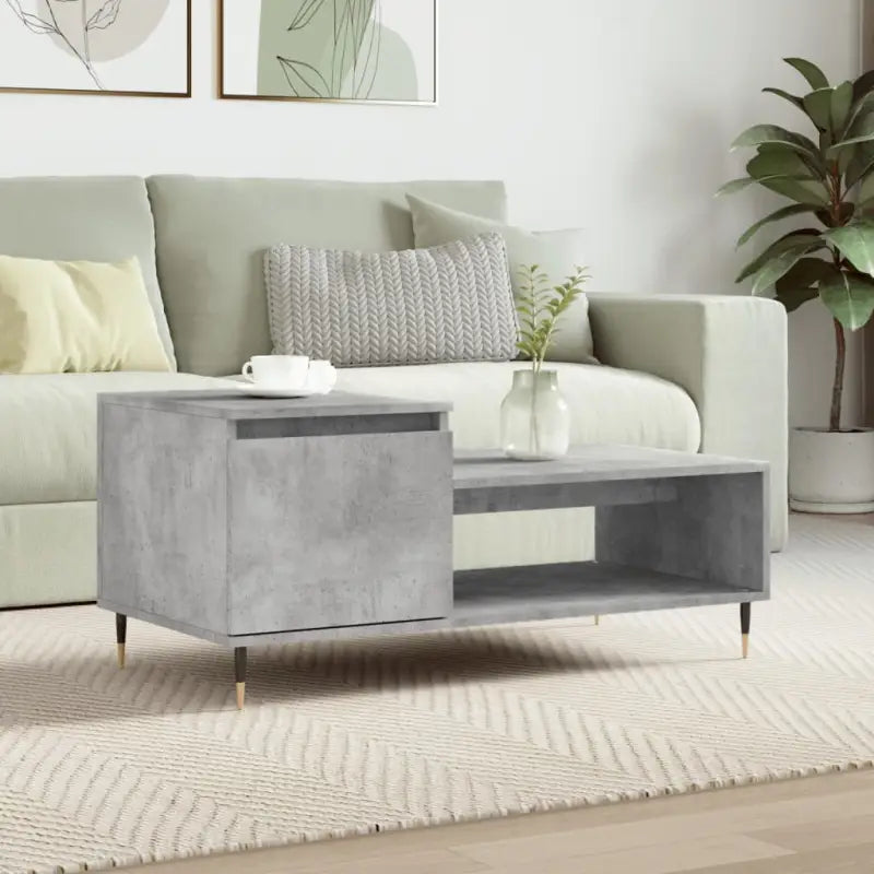 Salontafel met bewerkt hout en metalen poten voor een stijlvolle woonkamer - Betongrijs / 1 - Salontafels