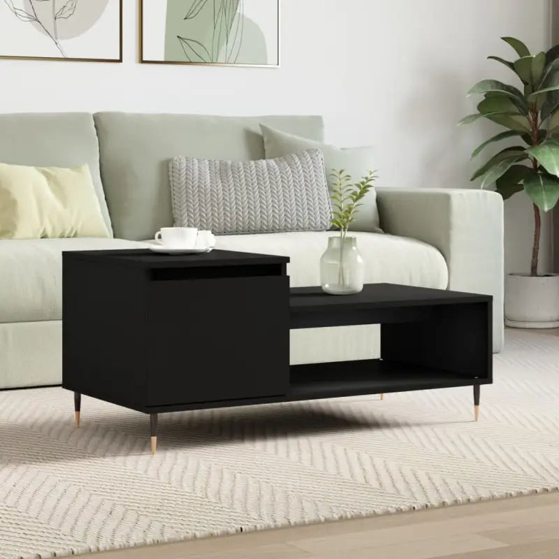 Salontafel met bewerkt hout en metalen poten voor een stijlvolle woonkamer - Zwart / 1 - Salontafels