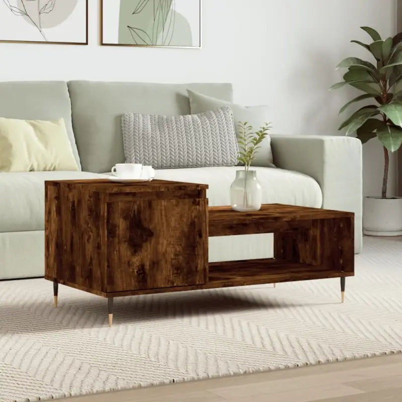 Salontafel met bewerkt hout en metalen poten voor een stijlvolle woonkamer - Gerookt eiken / 1 - Salontafels