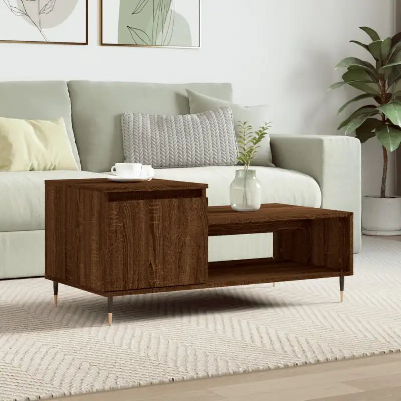 Salontafel met bewerkt hout en metalen poten voor een stijlvolle woonkamer - bruin eikenkleur / 1 - Salontafels