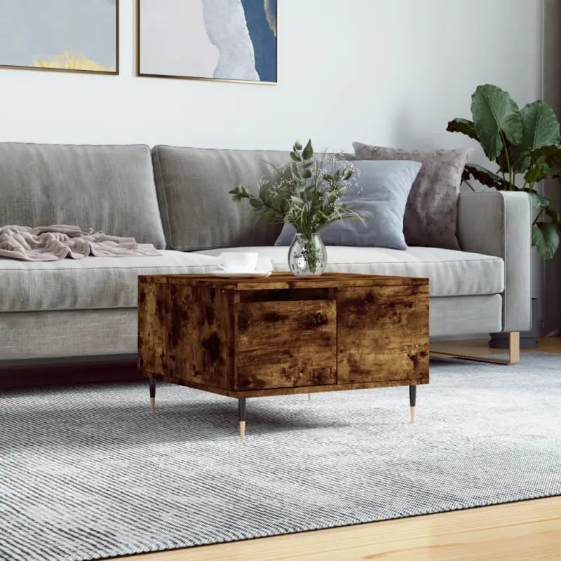 Salontafel met bewerkt hout en metalen poten voor elegantie - Gerookt eiken / 1 - Salontafels
