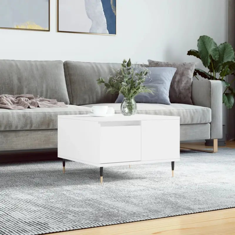Salontafel met bewerkt hout en metalen poten voor elegantie - Wit / 1 - Salontafels