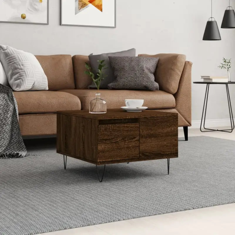 Salontafel met bewerkt hout en metalen poten voor moderne elegantie - bruin eikenkleur / 1 - Salontafels