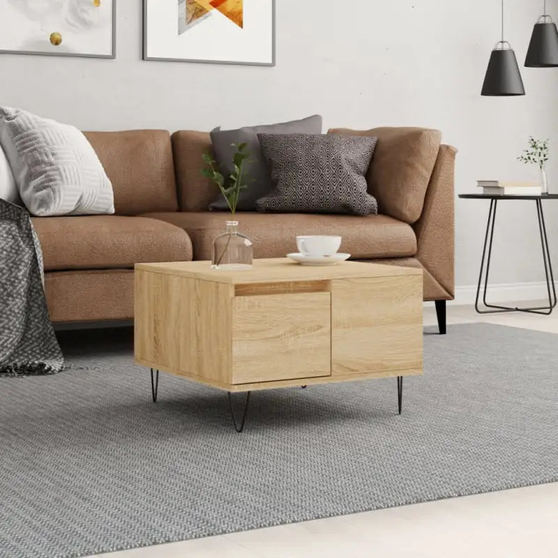 Salontafel met bewerkt hout en metalen poten voor moderne elegantie - Sonoma eiken / 1 - Salontafels