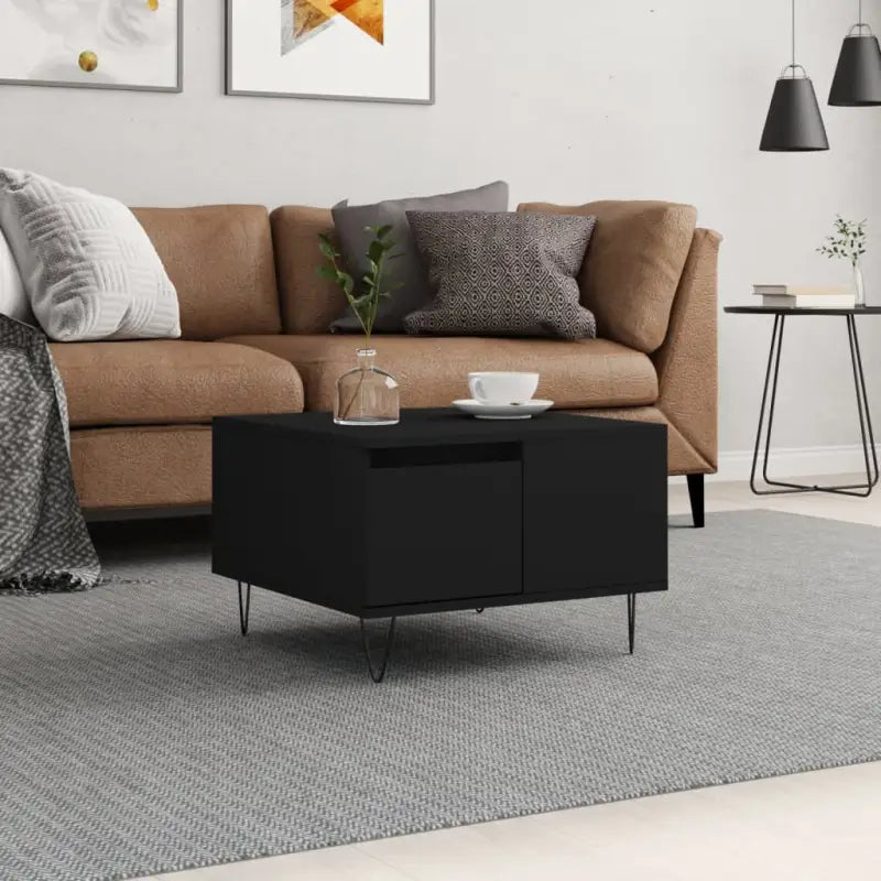 Salontafel met bewerkt hout en metalen poten voor moderne elegantie - Zwart / 1 - Salontafels