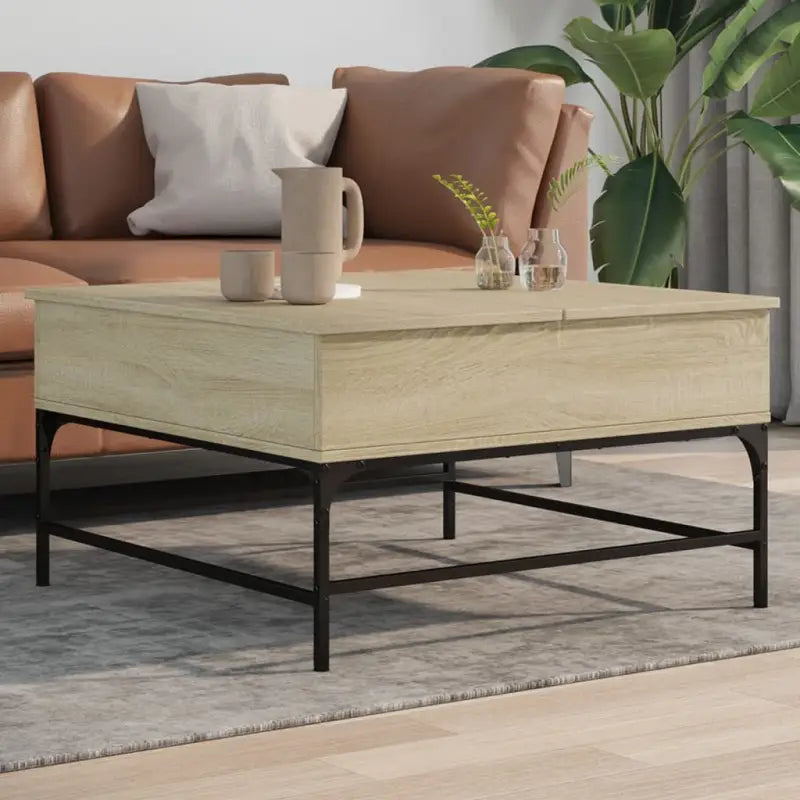 Salontafel met bewerkt hout en verstelbare poten in grijs sonoma - Sonoma eiken / 80 x 80 x 45 cm / 1 - Salontafels