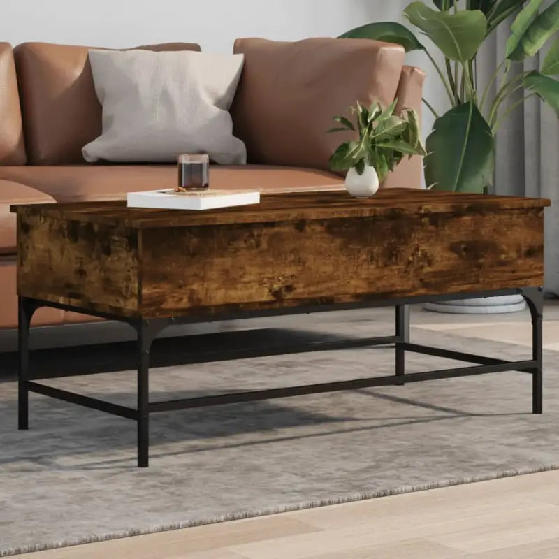Salontafel met bewerkt hout en verstelbare poten in grijs sonoma - Gerookt eiken / 100 x 50 x 45 cm / 1 - Salontafels