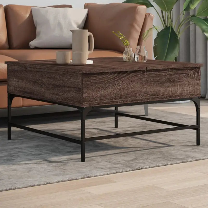 Salontafel met bewerkt hout en verstelbare poten in grijs sonoma - bruin eikenkleur / 80 x 80 x 45 cm / 1 - Salontafels