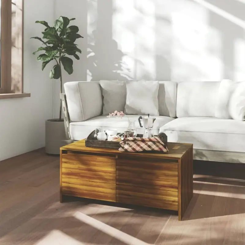 Salontafel met bewerkt hout met modern en tijdloos ontwerp - bruin eikenkleur / 1 - Salontafels