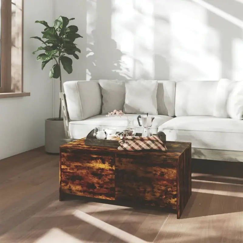 Salontafel met bewerkt hout met modern en tijdloos ontwerp - Gerookt eiken / 1 - Salontafels