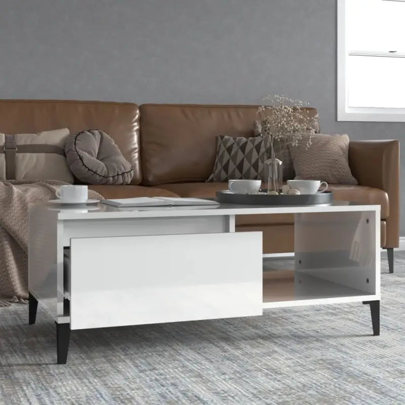 Salontafel met bewerkt hout voor industriële charme en extra opbergruimte - Hoogglans wit / 1 - Salontafels