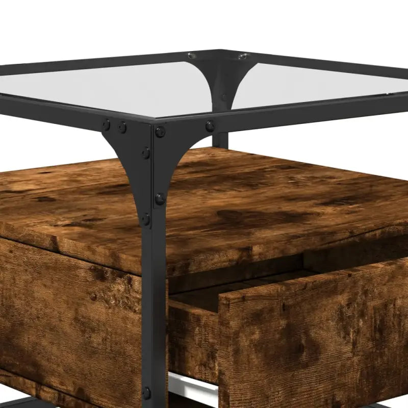 Salontafel met glazen blad en gerookt eiken afwerking - Salontafels
