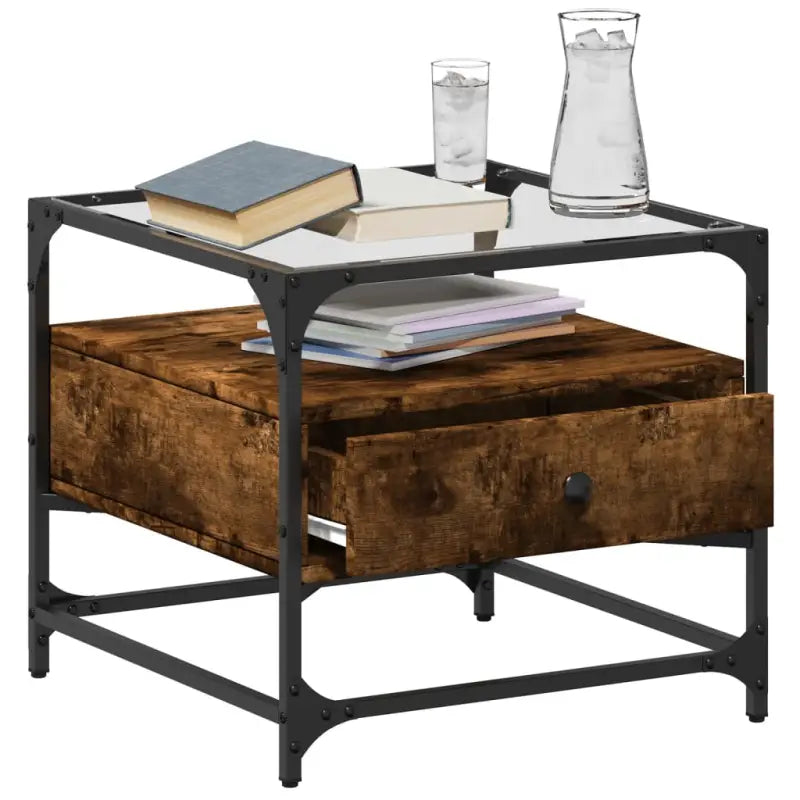 Salontafel met glazen blad en gerookt eiken afwerking - Salontafels
