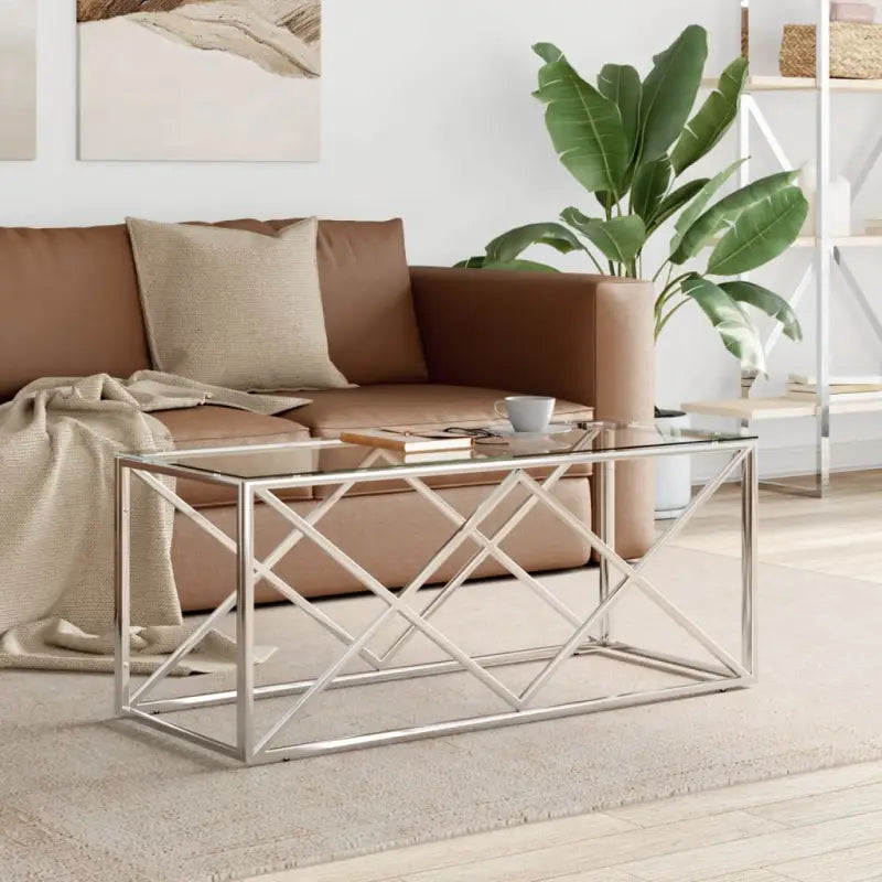 Salontafel met glazen blad en roestvrij staal voor een moderne uitstraling - Zilver / 1 / Glas - Salontafels