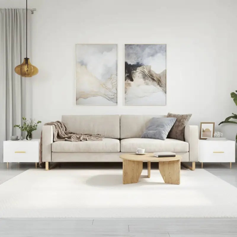 Salontafel met grijs Sonoma Eiken en ijzeren poten voor elegante woonkamer - Hoogglans wit / 2 - Salontafels