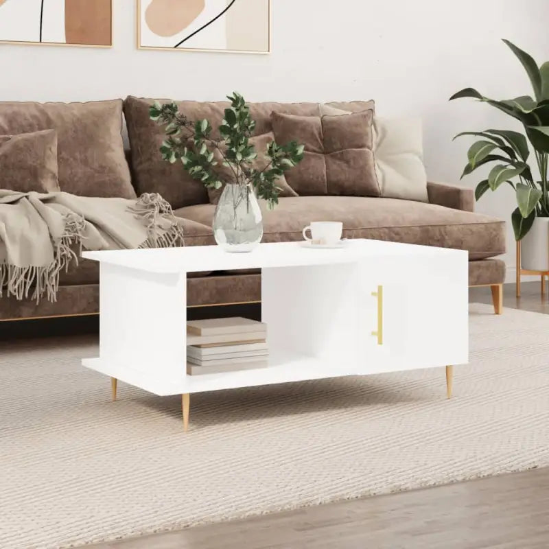 Salontafel met hoogglans wit afwerking en ijzeren poten van bewerkt hout - Wit / 1 - Salontafels