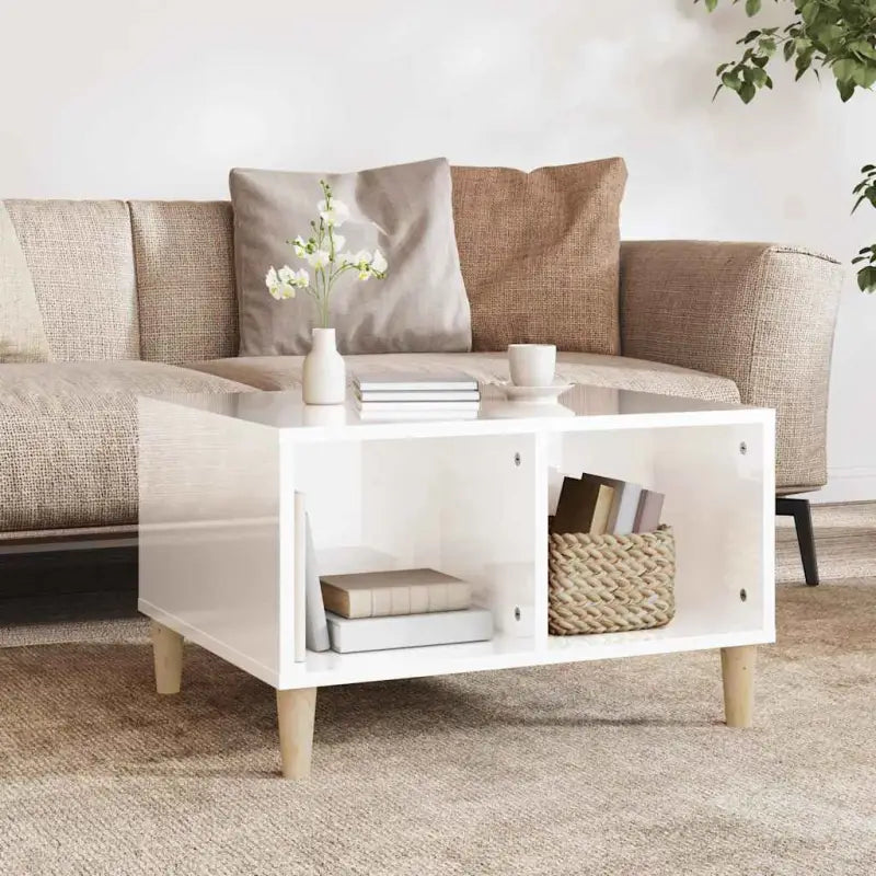 Salontafel met houten poten in Scandinavische stijl van bewerkt hout - Hoogglans wit / 1 - Salontafels