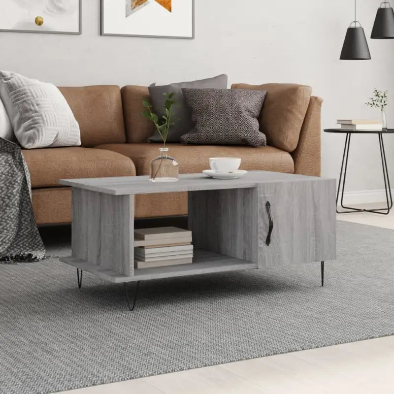 Salontafel met ijzeren poten en bewerkt hout in grijs sonoma - Grijs sonoma / 1 - Salontafels