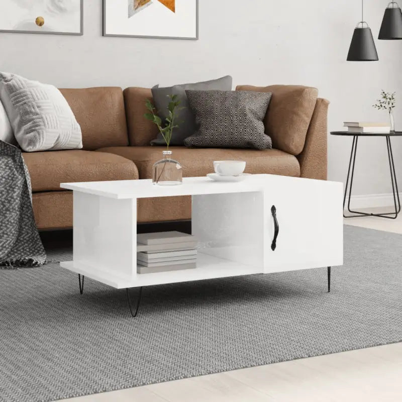 Salontafel met ijzeren poten en bewerkt hout in grijs sonoma - Hoogglans wit / 1 - Salontafels