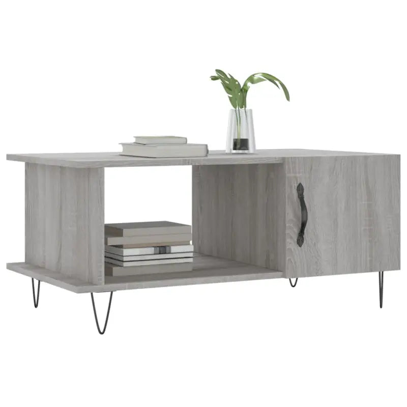 Salontafel met ijzeren poten en bewerkt hout in grijs sonoma - Salontafels