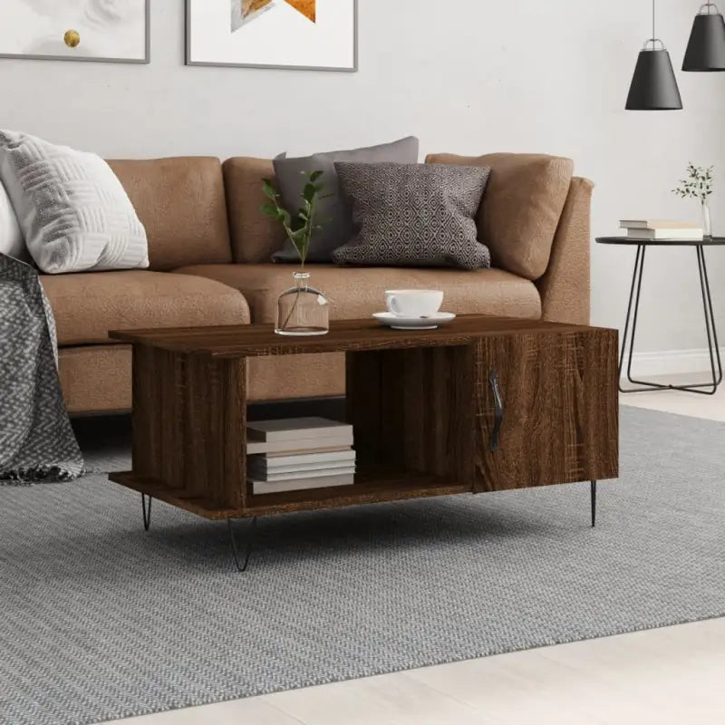 Salontafel met ijzeren poten en bewerkt hout in grijs sonoma - bruin eikenkleur / 1 - Salontafels
