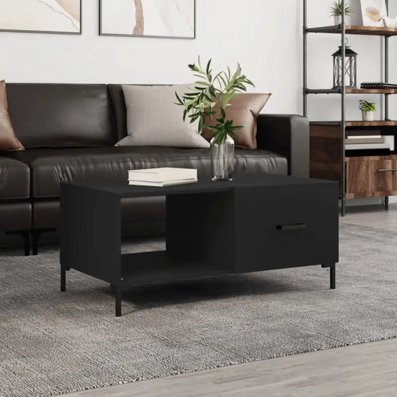Salontafel met ijzeren poten en bewerkt hout voor een elegante woonkamer - Zwart / 1 - Salontafels