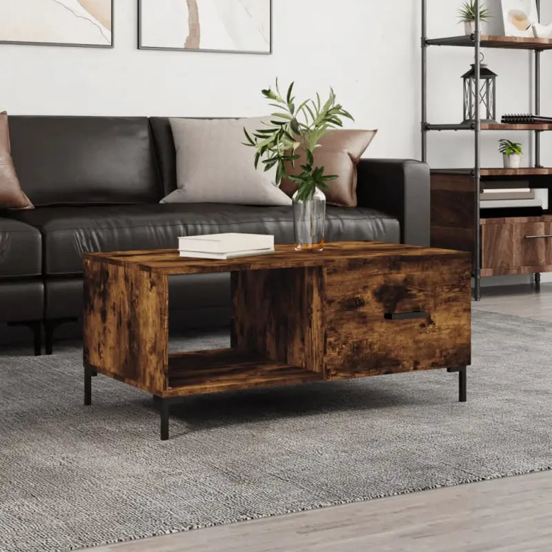 Salontafel met ijzeren poten en bewerkt hout voor een elegante woonkamer - Gerookt eiken / 1 - Salontafels
