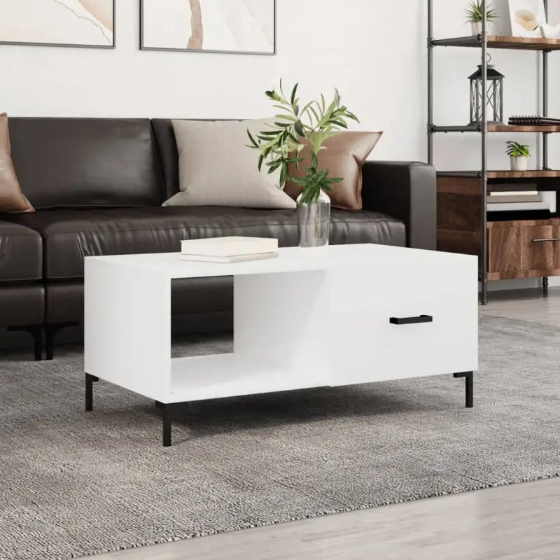 Salontafel met ijzeren poten en bewerkt hout voor een elegante woonkamer - Hoogglans wit / 1 - Salontafels