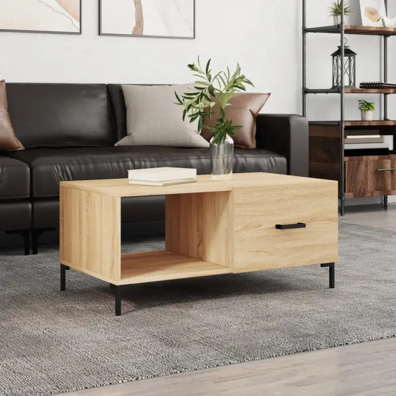 Salontafel met ijzeren poten en bewerkt hout voor een elegante woonkamer - Sonoma eiken / 1 - Salontafels