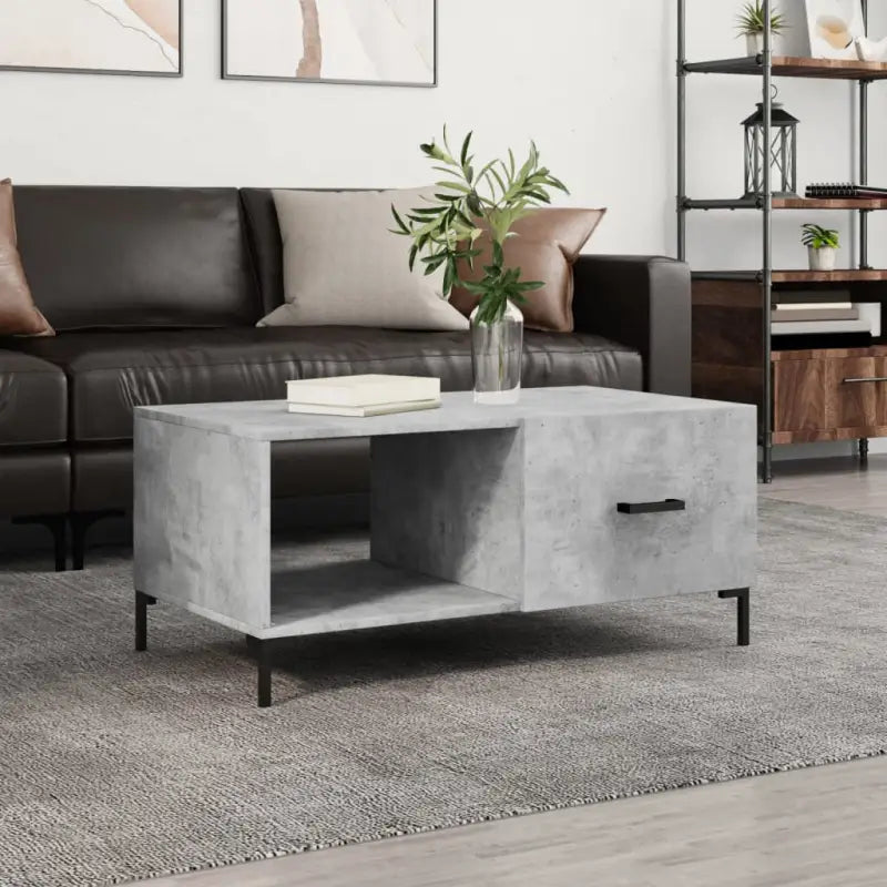 Salontafel met ijzeren poten en bewerkt hout voor een elegante woonkamer - Betongrijs / 1 - Salontafels