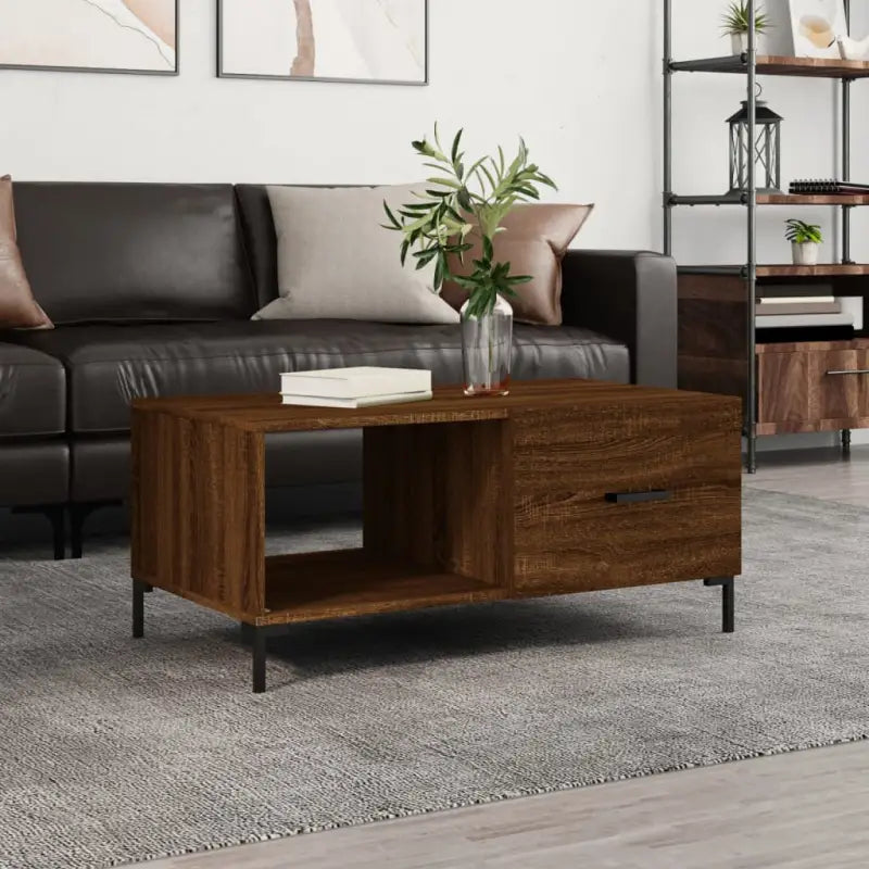 Salontafel met ijzeren poten en bewerkt hout voor een elegante woonkamer - bruin eikenkleur / 1 - Salontafels