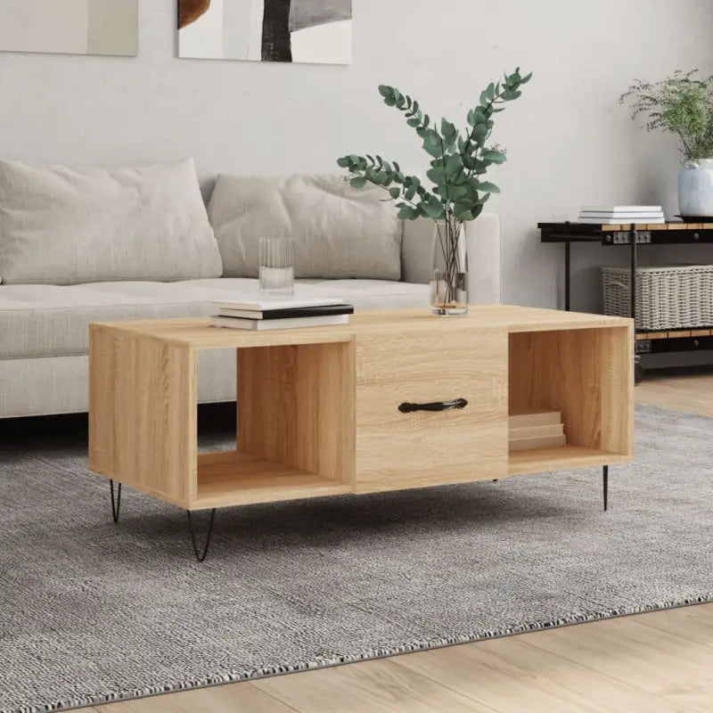 Salontafel met ijzeren poten en bewerkt hout voor elegante woonkamer - Sonoma eiken / 1 - Salontafels