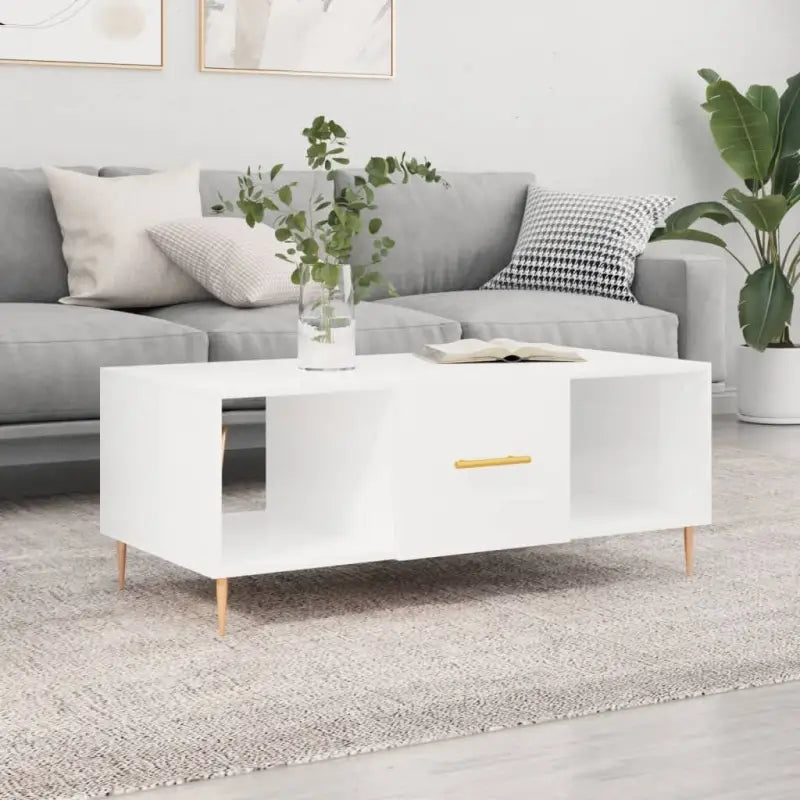Salontafel met ijzeren poten en bewerkt hout voor elegante woonkamer - Hoogglans wit / 1 - Salontafels