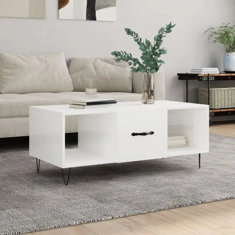 Salontafel met ijzeren poten en bewerkt hout voor elegante woonkamer - Hoogglans wit / 1 - Salontafels