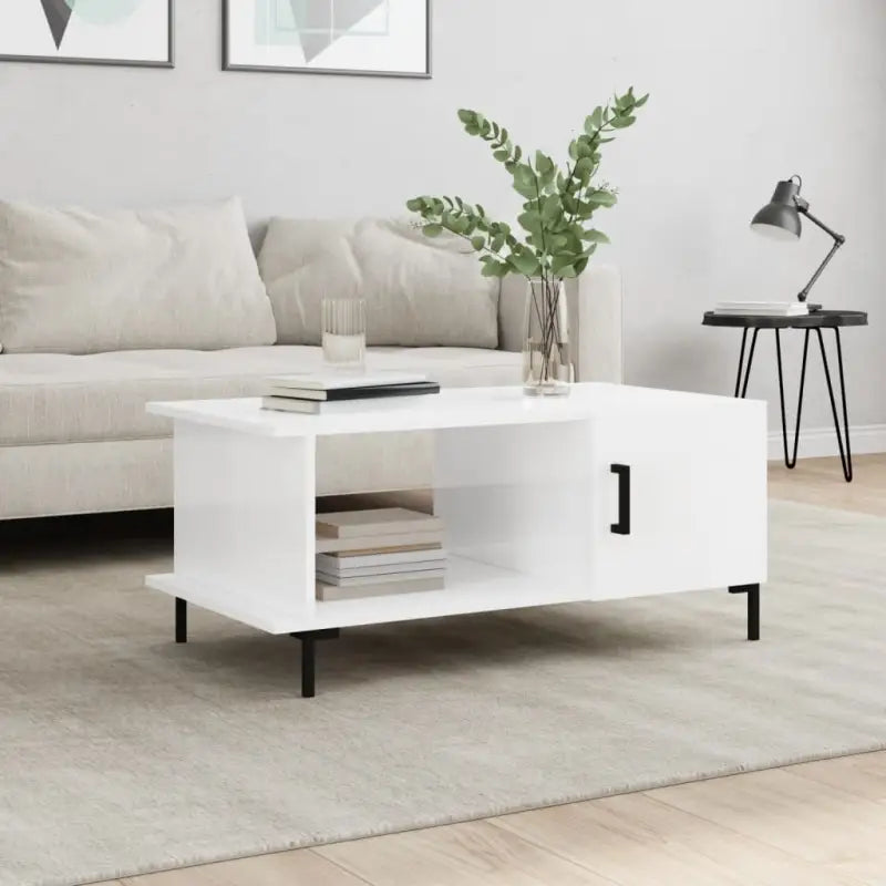 Salontafel met ijzeren poten en bewerkt hout voor elegante woonkamer - Hoogglans wit / 1 - Salontafels
