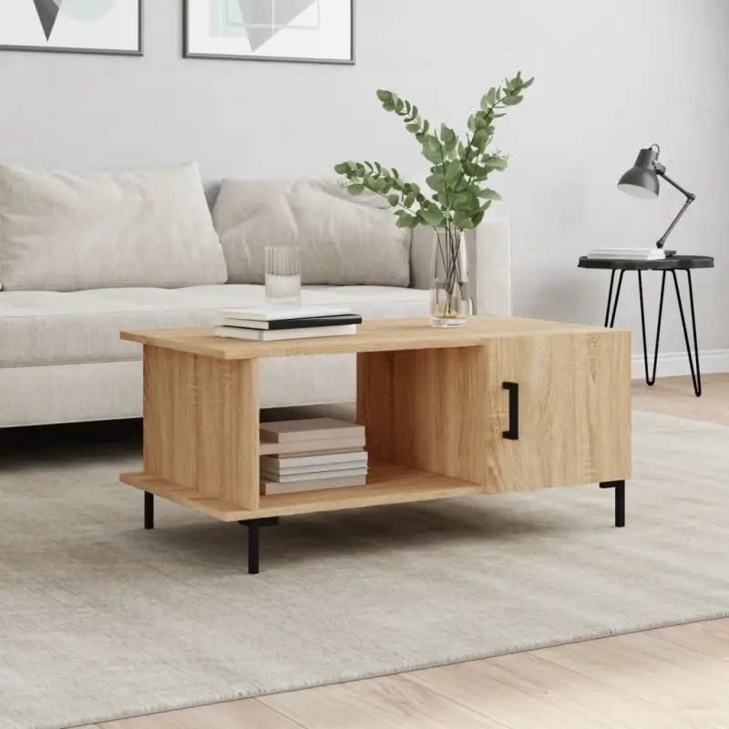 Salontafel met ijzeren poten en bewerkt hout voor elegante woonkamer - Sonoma eiken / 1 - Salontafels