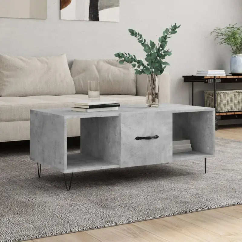 Salontafel met ijzeren poten en bewerkt hout voor elegante woonkamer - Betongrijs / 1 - Salontafels