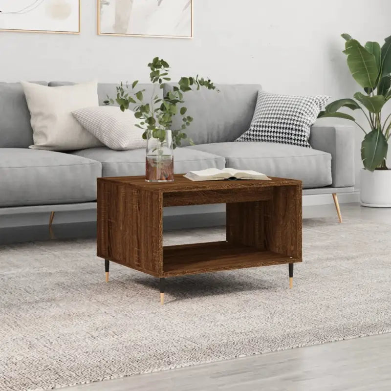 Salontafel met ijzeren poten en bewerkt hout voor elegante woonstijl - bruin eikenkleur / 1 - Salontafels