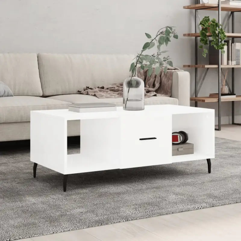Salontafel met ijzeren poten en bewerkt hout voor stijlvolle woonruimte - Hoogglans wit / 1 - Salontafels