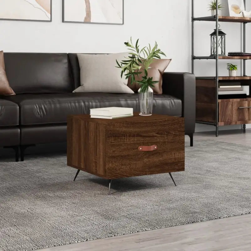 Salontafel met ijzeren poten en hoogglans wit bewerkt hout - bruin eikenkleur / 1 - Salontafels