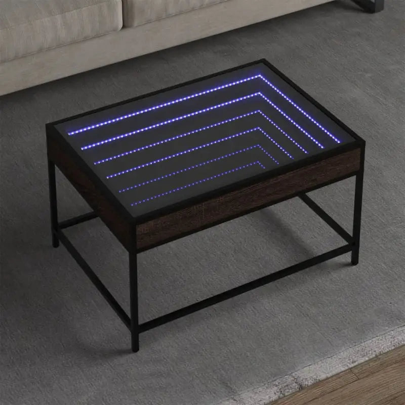 Salontafel met LED-infinity spiegel en bewerkt hout voor duurzame stijl - bruin eikenkleur / 70 x 50 x 41 cm / 1