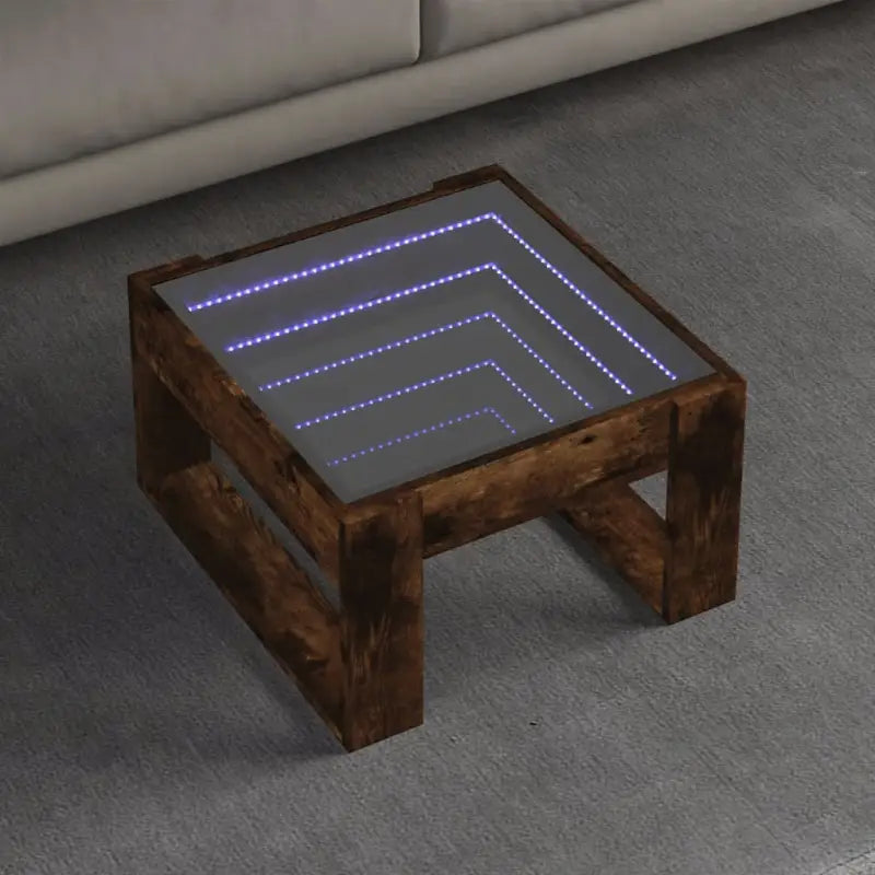Salontafel met LED-infinity spiegel en bewerkt hout voor stabile stijl - Gerookt eiken / 1 / 50 cm - Salontafels