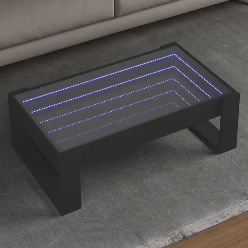 Salontafel met LED-infinity spiegel en bewerkt hout voor stabile stijl - Zwart / 1 / 90 cm - Salontafels