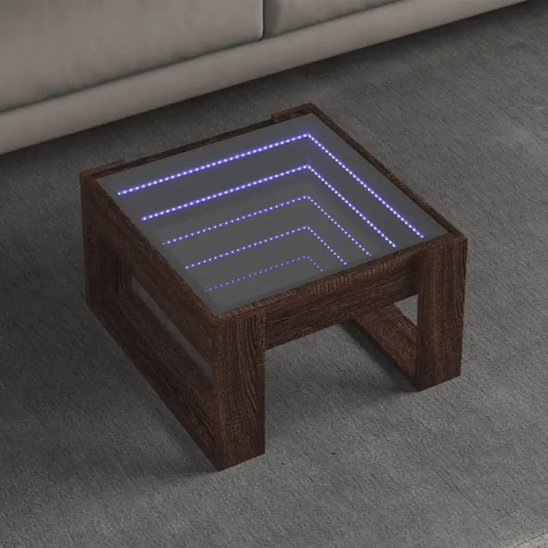 Salontafel met LED-infinity spiegel en bewerkt hout voor stabile stijl - bruin eikenkleur / 1 / 50 cm - Salontafels