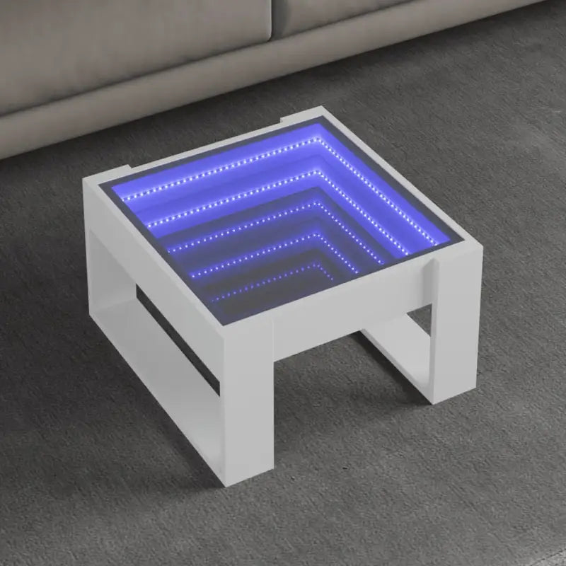 Salontafel met LED-infinity spiegel en bewerkt hout voor stabile stijl - Wit / 1 / 50 cm - Salontafels